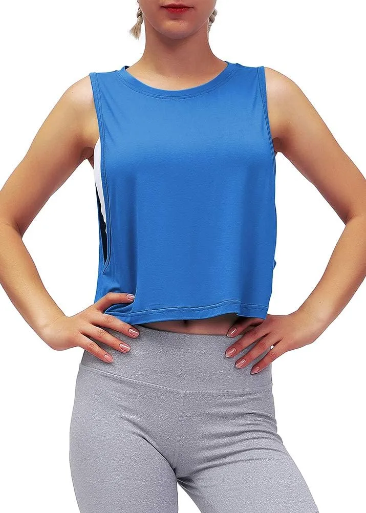 Mippo Womens Mesh Back Workout Crop Tops Loose Fit Gym Running Tank Tops