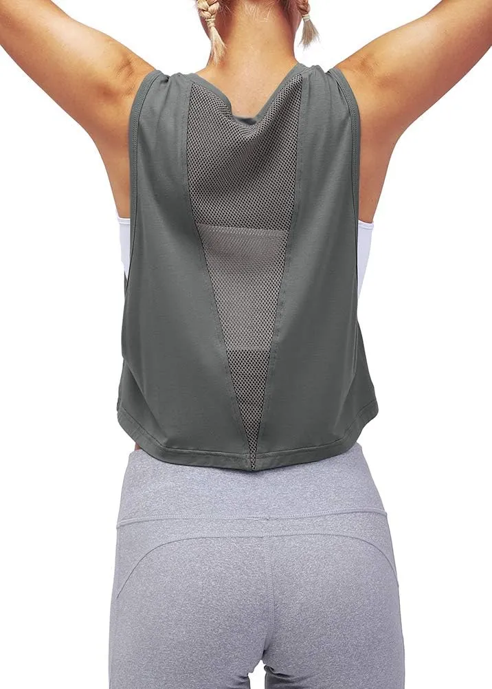 Mippo Womens Mesh Back Workout Crop Tops Loose Fit Gym Running Tank Tops