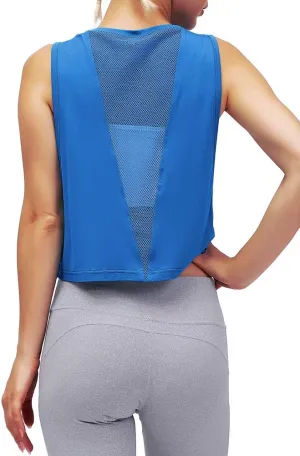 Mippo Womens Mesh Back Workout Crop Tops Loose Fit Gym Running Tank Tops