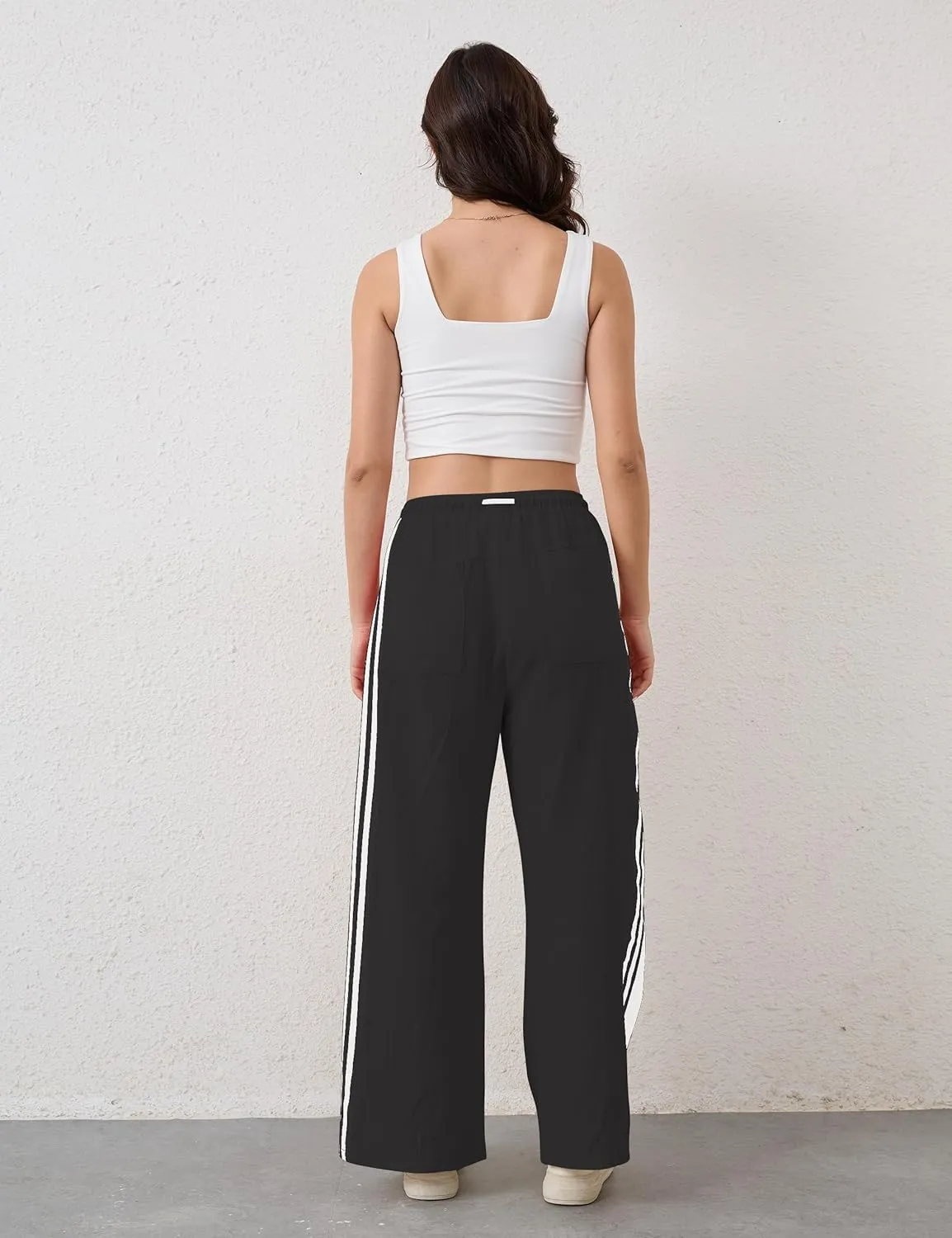 MISSACTIVER Women Side Striped Wide Leg Pants Color Block High Rise Drawstring Sweatpants Baggy Track Pants with Pockets
