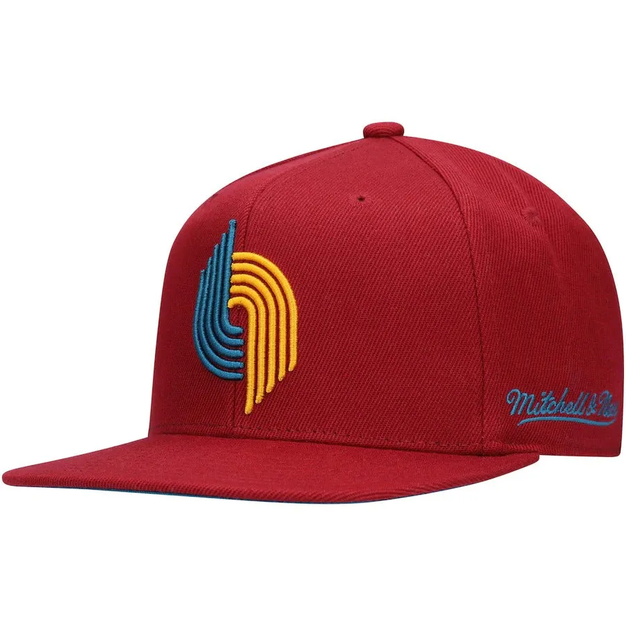 Mitchell & Ness x Lids Portland Trail Blazers Red NBA 35th Anniversary Season Hardwood Classics Northern Lights Fitted Hat
