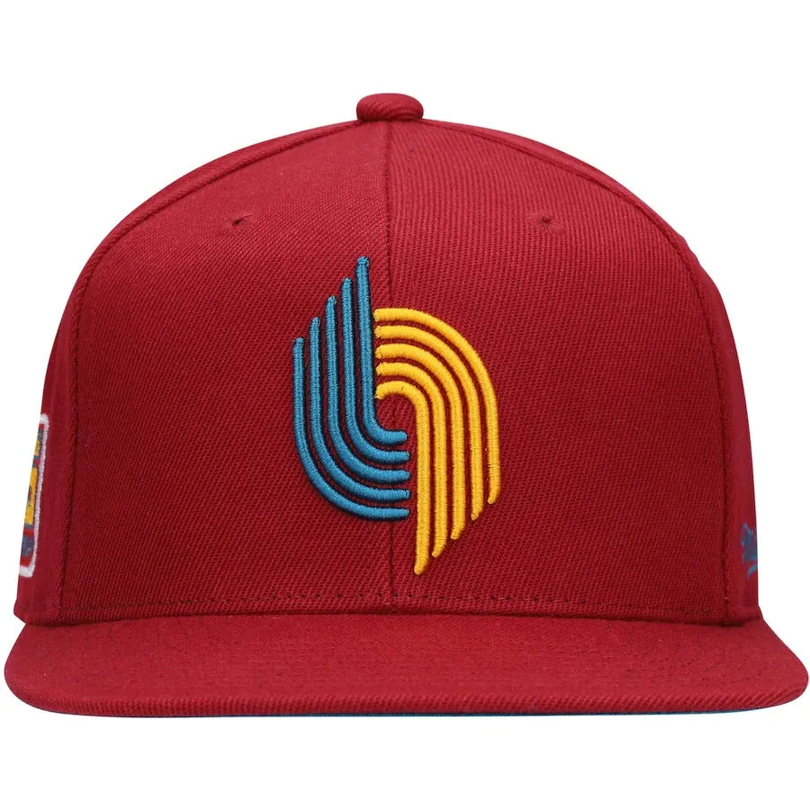 Mitchell & Ness x Lids Portland Trail Blazers Red NBA 35th Anniversary Season Hardwood Classics Northern Lights Fitted Hat