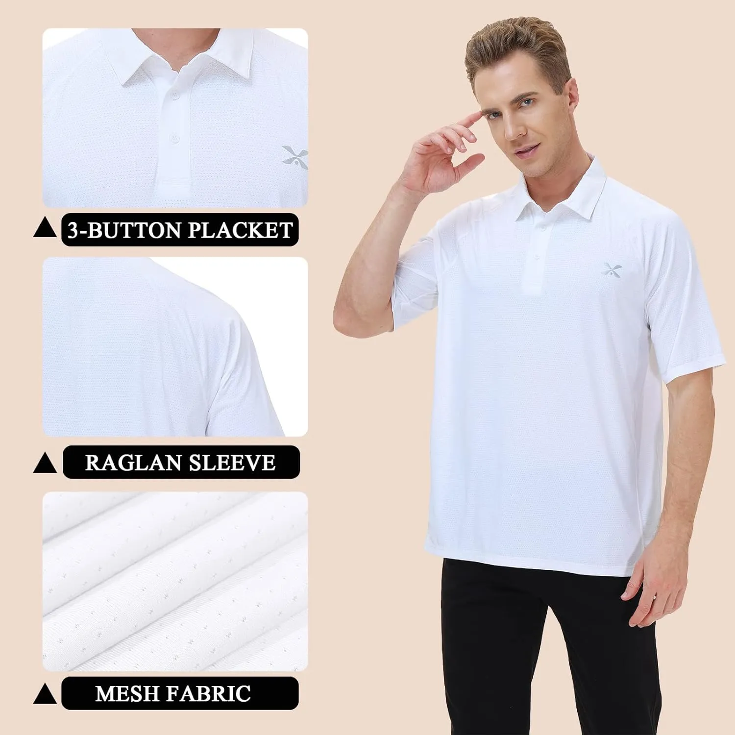 MOHEEN Men's Moisture Wicking Short Sleeve Polo Shirts UPF 50  Lightweight Performance Golf Shirts M-6XL