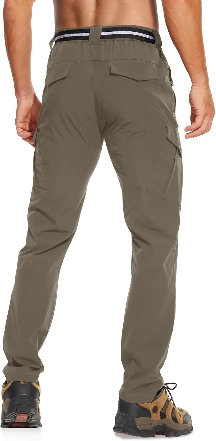 MOURCE Men's Hiking Pants Outdoor Water Resistant Flex Ripstop Cargo Pants Quick Dry Lightweight Fit Pants 6 Pockets and Belt