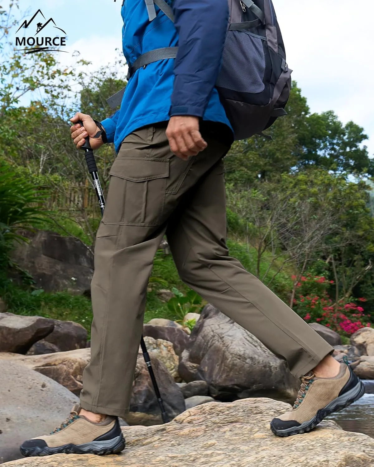 MOURCE Men's Hiking Pants Outdoor Water Resistant Flex Ripstop Cargo Pants Quick Dry Lightweight Fit Pants 6 Pockets and Belt