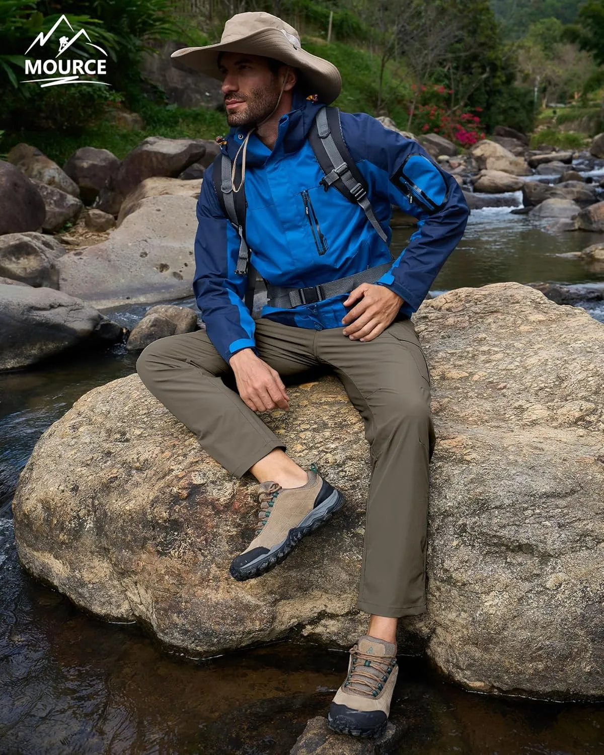 MOURCE Men's Hiking Pants Outdoor Water Resistant Flex Ripstop Cargo Pants Quick Dry Lightweight Fit Pants 6 Pockets and Belt