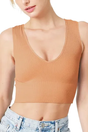 NIKIBIKI Women Seamless Plunge V-Neck Ribbed Crop Top, Made in U.S.A, One Size