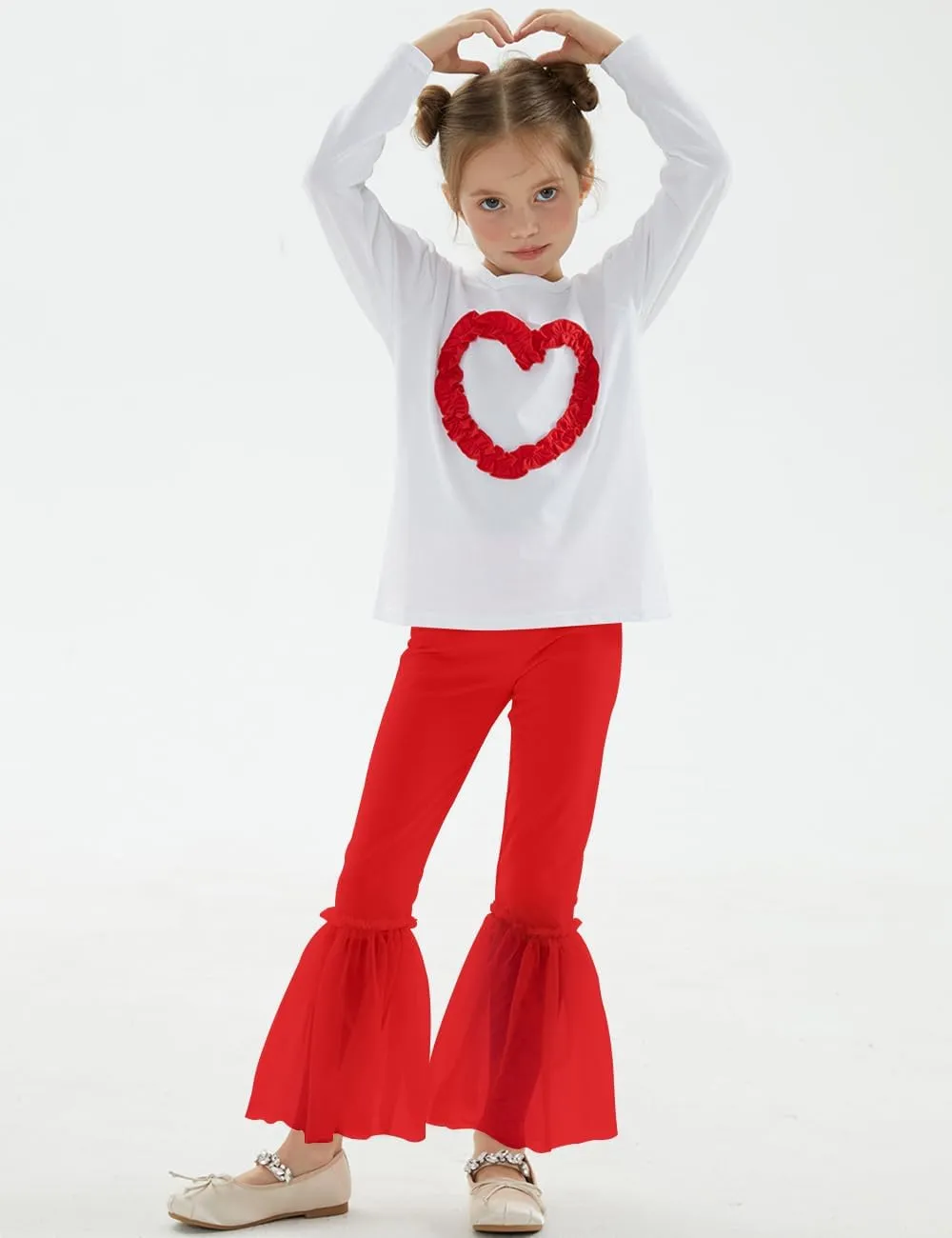 Noomelfish Girls Ruffle Leggings Tulle Bell Bottoms Flare Pants Trousers (3-10 Years)
