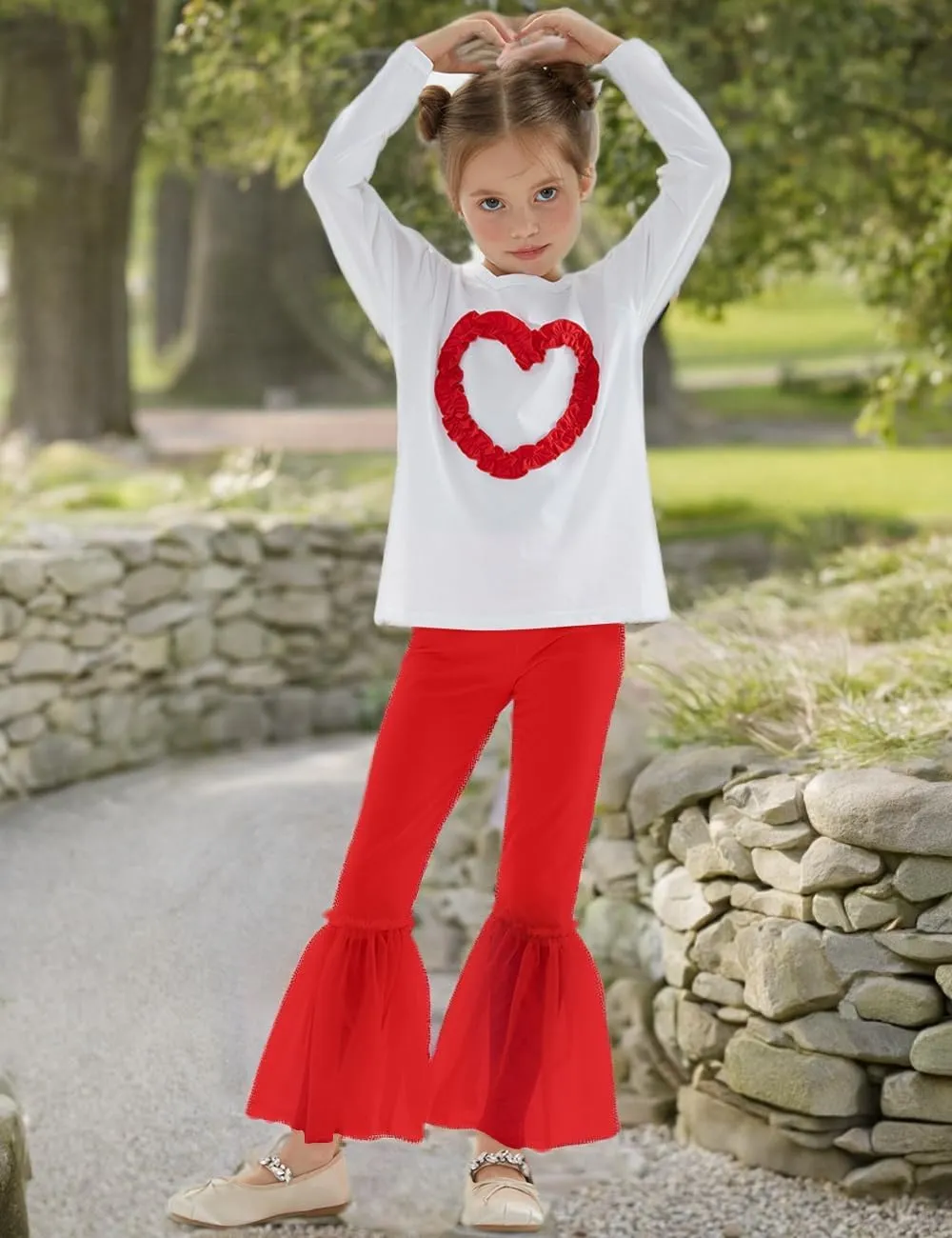 Noomelfish Girls Ruffle Leggings Tulle Bell Bottoms Flare Pants Trousers (3-10 Years)