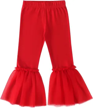 Noomelfish Girls Ruffle Leggings Tulle Bell Bottoms Flare Pants Trousers (3-10 Years)