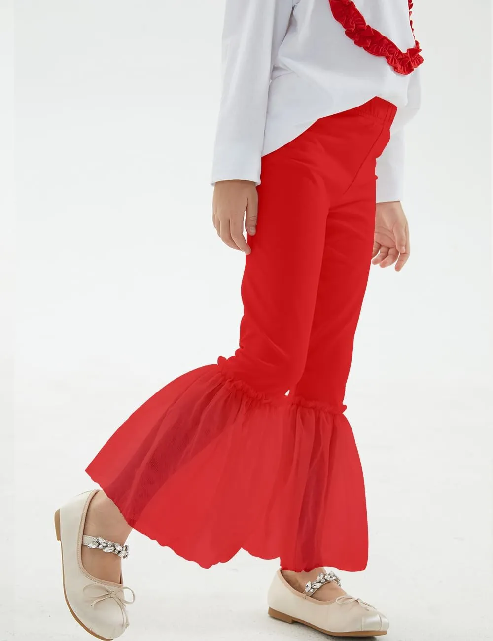 Noomelfish Girls Ruffle Leggings Tulle Bell Bottoms Flare Pants Trousers (3-10 Years)