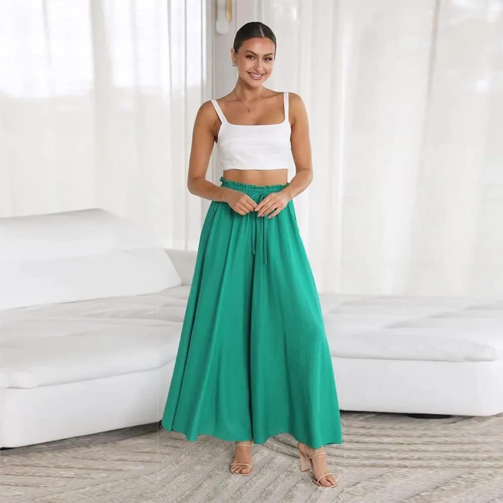 ODIZLI Women Palazzo Wide Leg Pant with Pockets Casual Loose Flowy Pants Solid Color/Floral Print