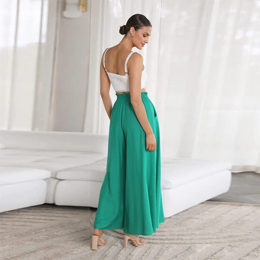 ODIZLI Women Palazzo Wide Leg Pant with Pockets Casual Loose Flowy Pants Solid Color/Floral Print