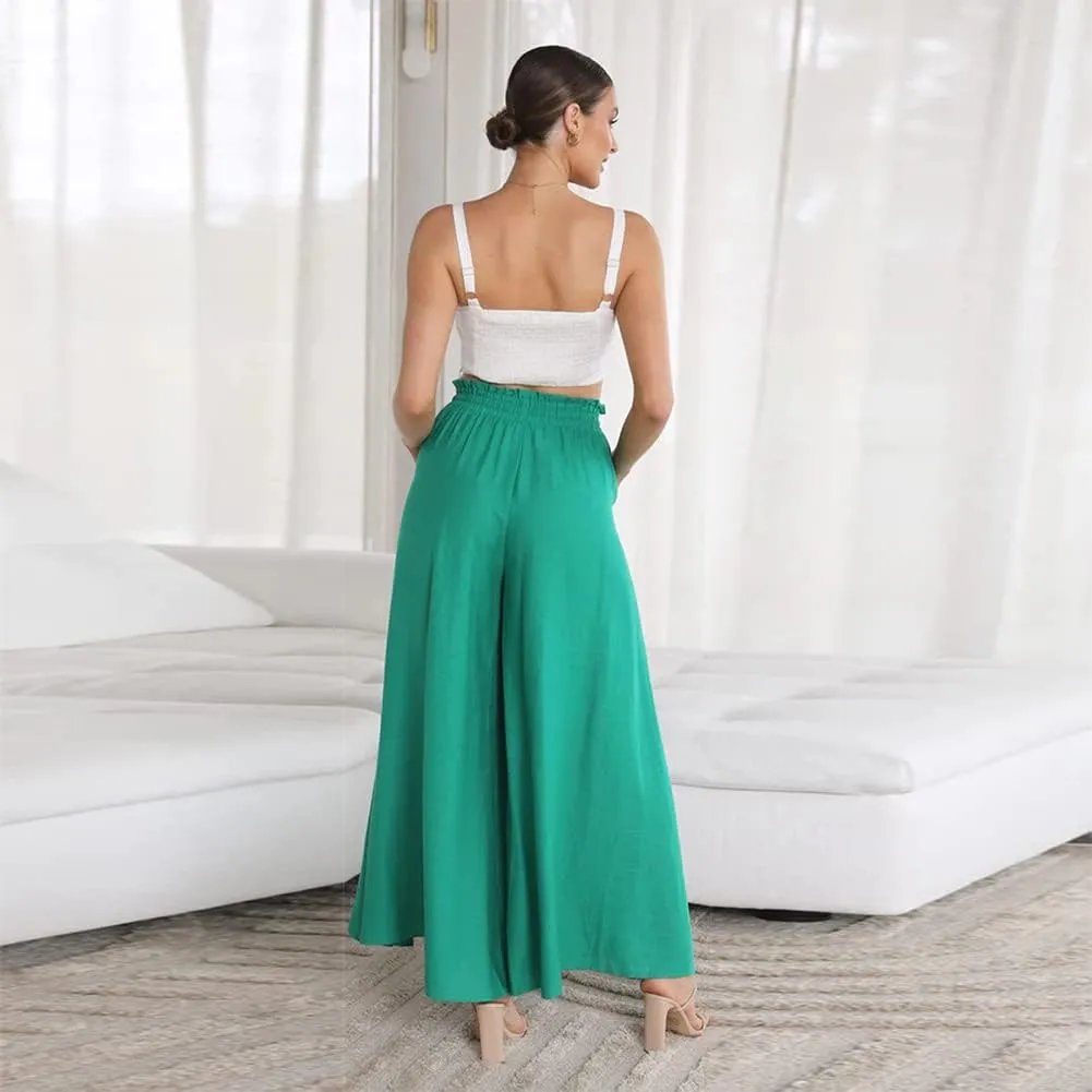 ODIZLI Women Palazzo Wide Leg Pant with Pockets Casual Loose Flowy Pants Solid Color/Floral Print