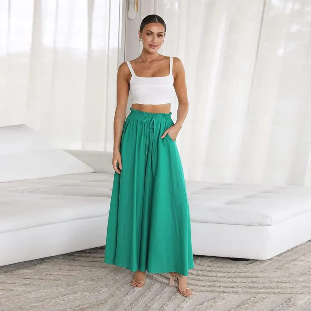 ODIZLI Women Palazzo Wide Leg Pant with Pockets Casual Loose Flowy Pants Solid Color/Floral Print
