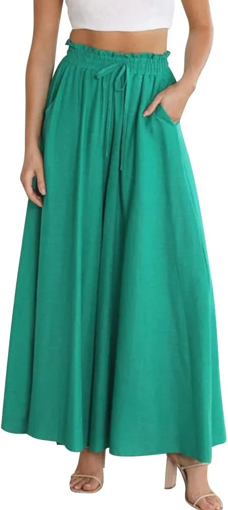 ODIZLI Women Palazzo Wide Leg Pant with Pockets Casual Loose Flowy Pants Solid Color/Floral Print