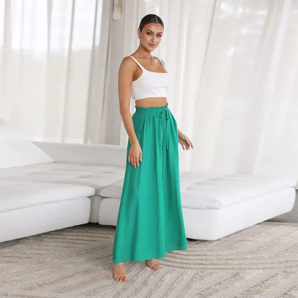 ODIZLI Women Palazzo Wide Leg Pant with Pockets Casual Loose Flowy Pants Solid Color/Floral Print