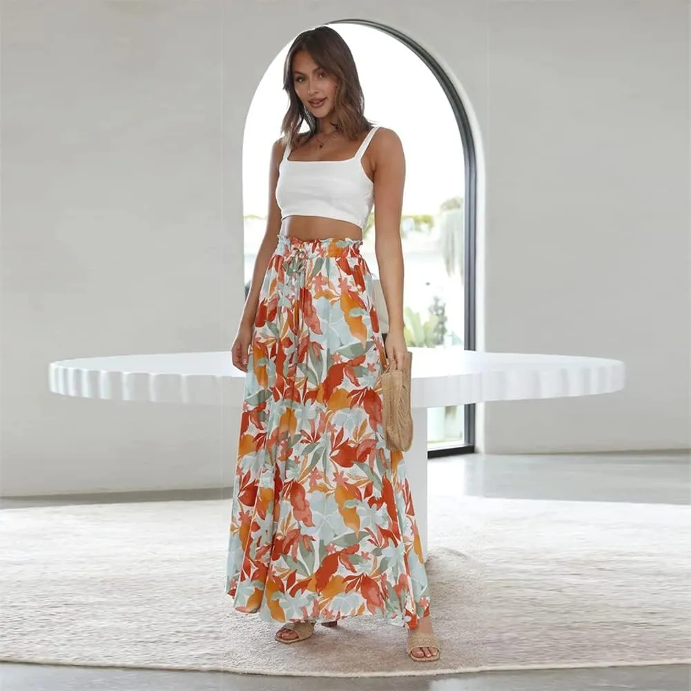 ODIZLI Women Palazzo Wide Leg Pant with Pockets Casual Loose Flowy Pants Solid Color/Floral Print