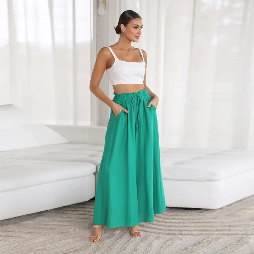 ODIZLI Women Palazzo Wide Leg Pant with Pockets Casual Loose Flowy Pants Solid Color/Floral Print