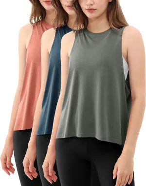 ODODOS 3-Pack Loose Tank Tops for Women Sleeveless Gym Athletic Workout Tops Yoga Shirts