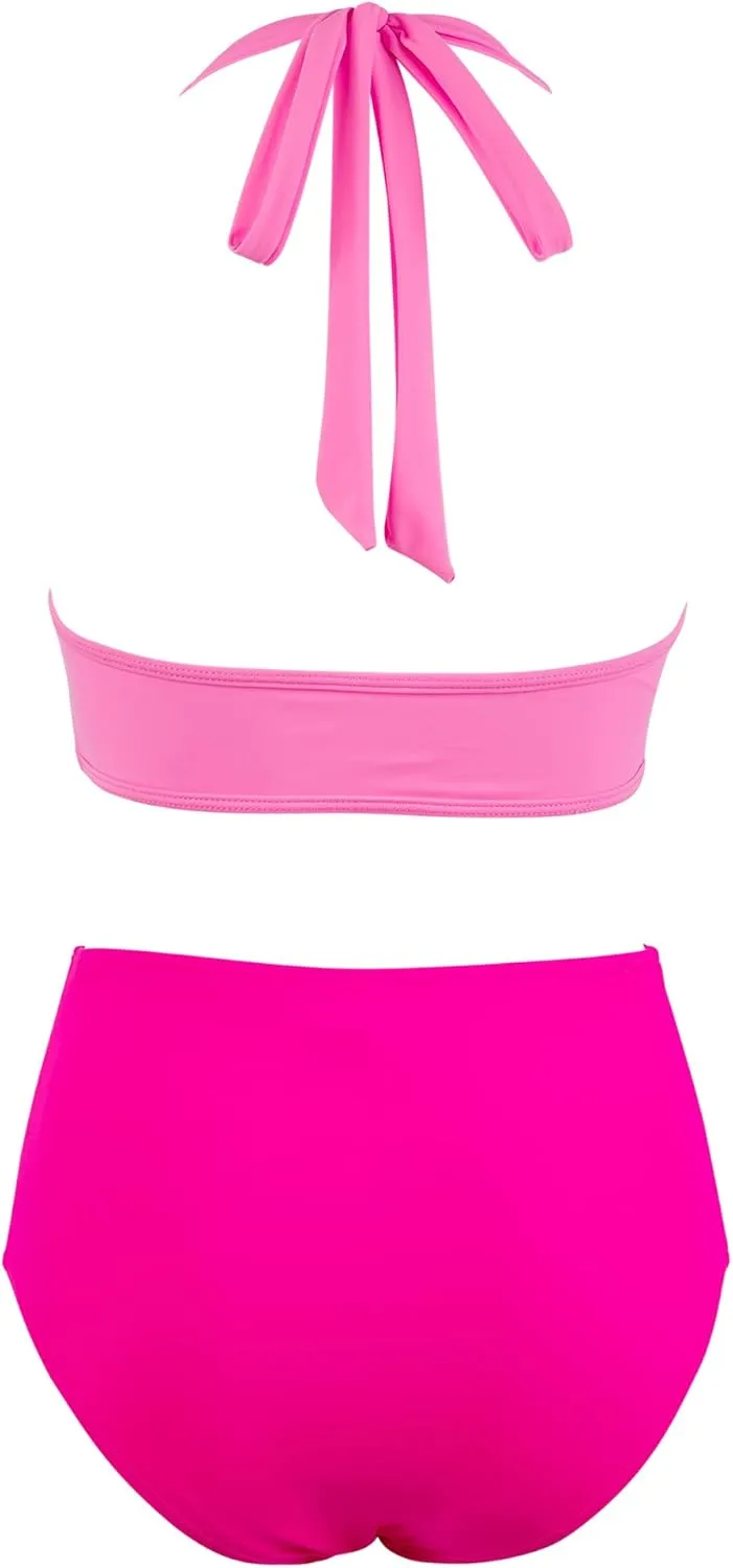 OMKAGI Women Mesh High Waisted Bikini Set Sexy V Neck Tummy Control Swimsuit Bathing Suit
