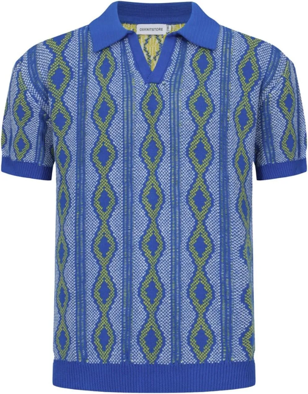 OXKNIT Men's Polo Shirts 60s Vintage Shirts Knitted Retro Polo Shirts Short Sleeve V-Neck Summer Shirt