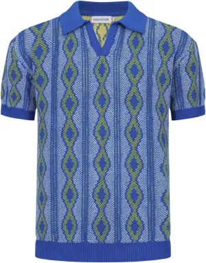 OXKNIT Men's Polo Shirts 60s Vintage Shirts Knitted Retro Polo Shirts Short Sleeve V-Neck Summer Shirt