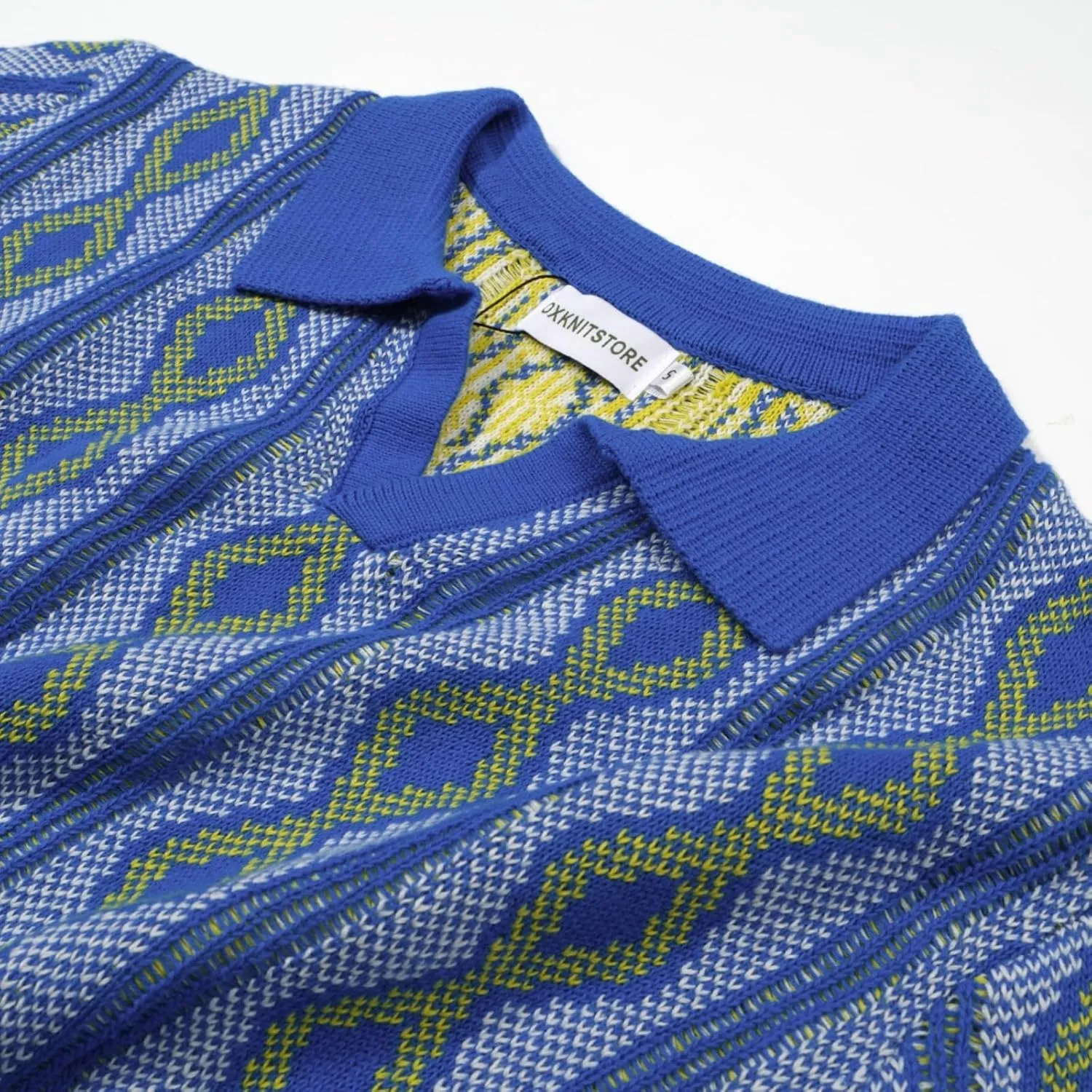 OXKNIT Men's Polo Shirts 60s Vintage Shirts Knitted Retro Polo Shirts Short Sleeve V-Neck Summer Shirt