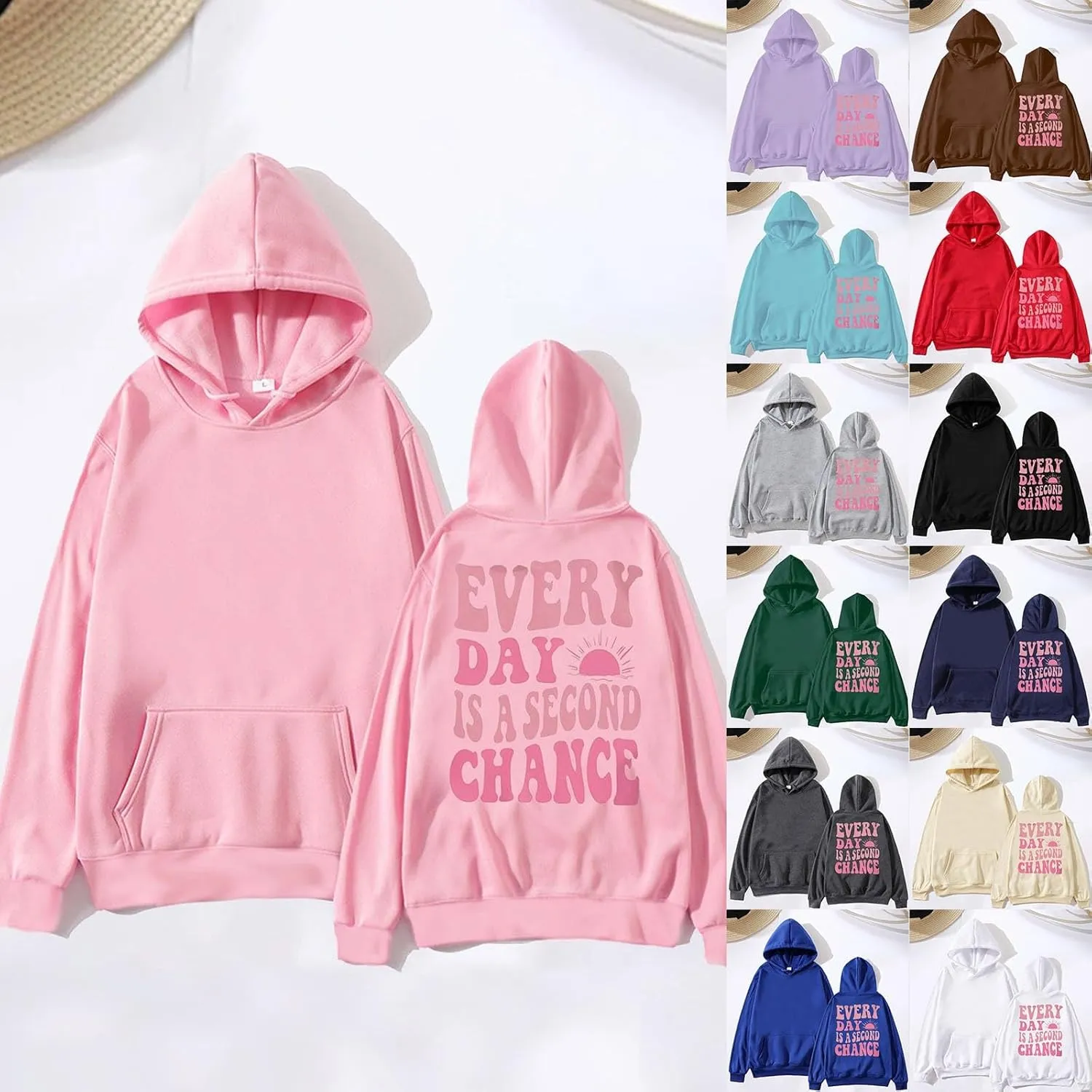 Pink Hoodies for Women Latter Print Oversized Long Sleeve Casual Pullover with Pocket Sweater 2024 Fall Sweatshirt Y2K