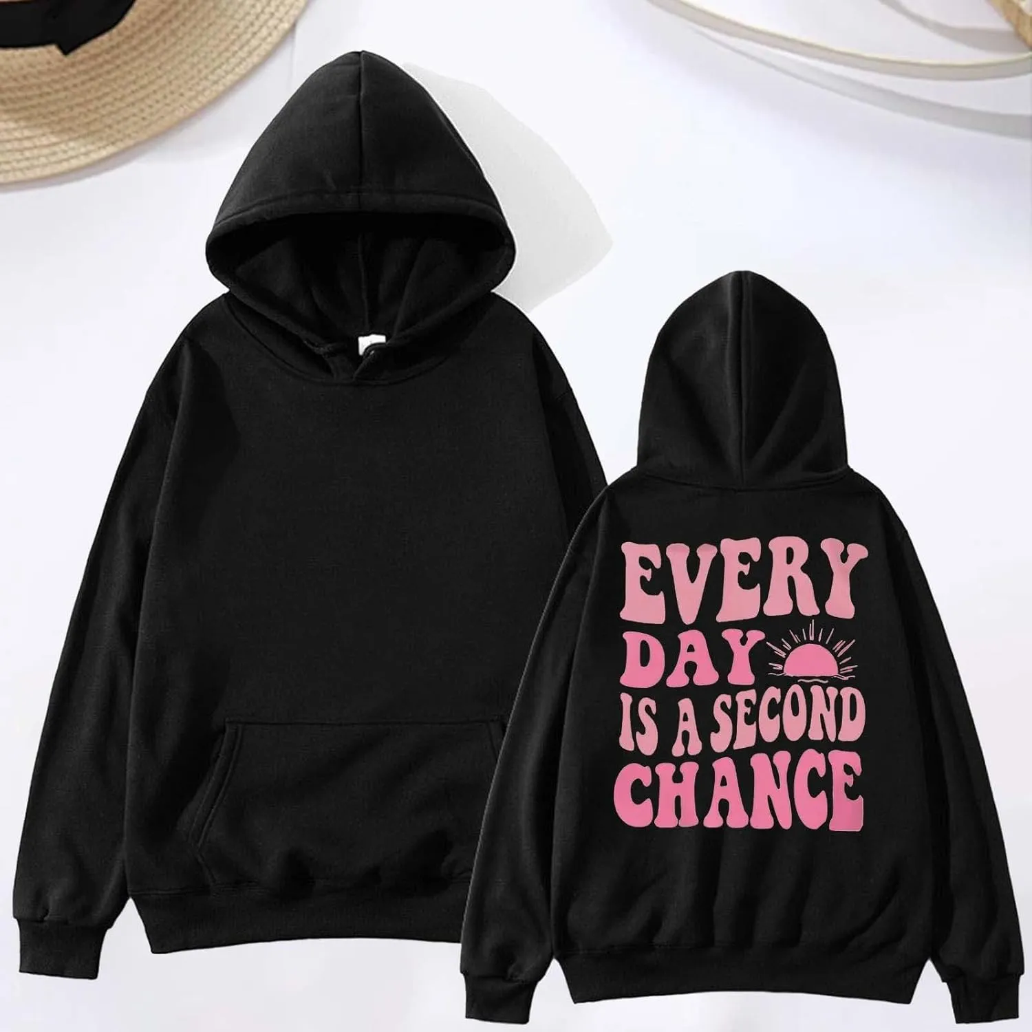 Pink Hoodies for Women Latter Print Oversized Long Sleeve Casual Pullover with Pocket Sweater 2024 Fall Sweatshirt Y2K