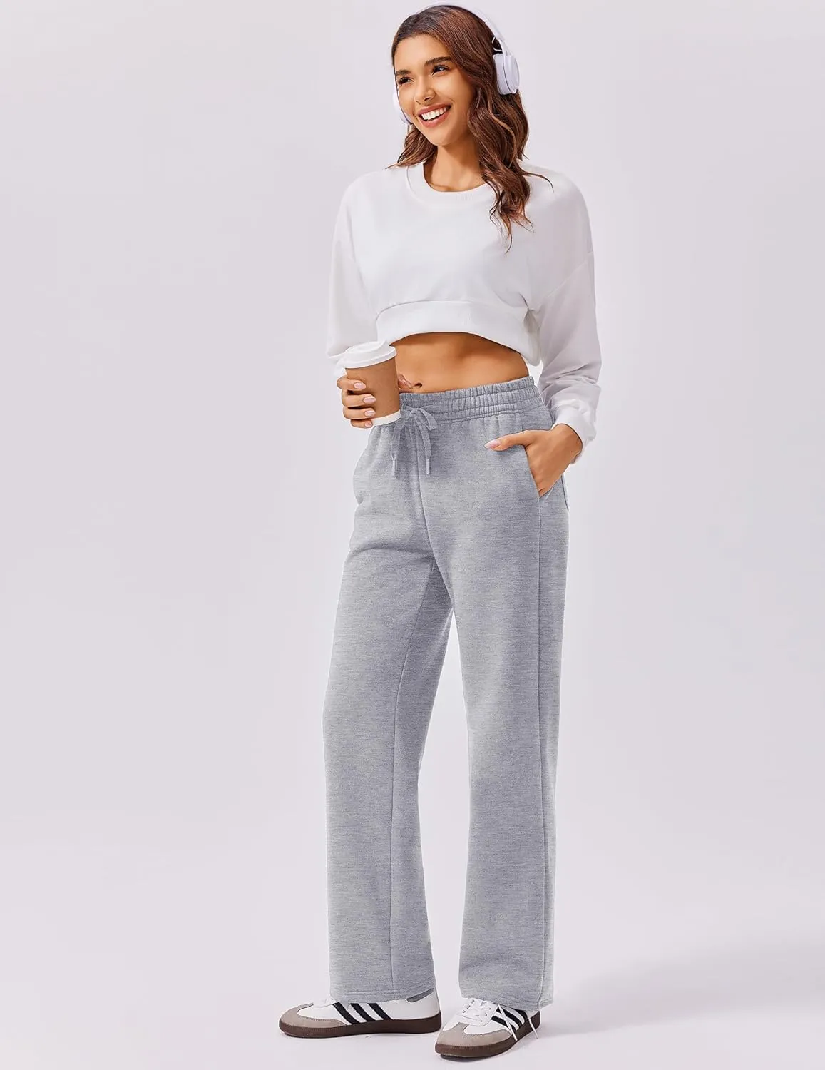 PINSPARK Fleece Sweat Pants for Womens Straight Legs Winter Sweatpants High Waisted Workout Pants with 4 Pockets