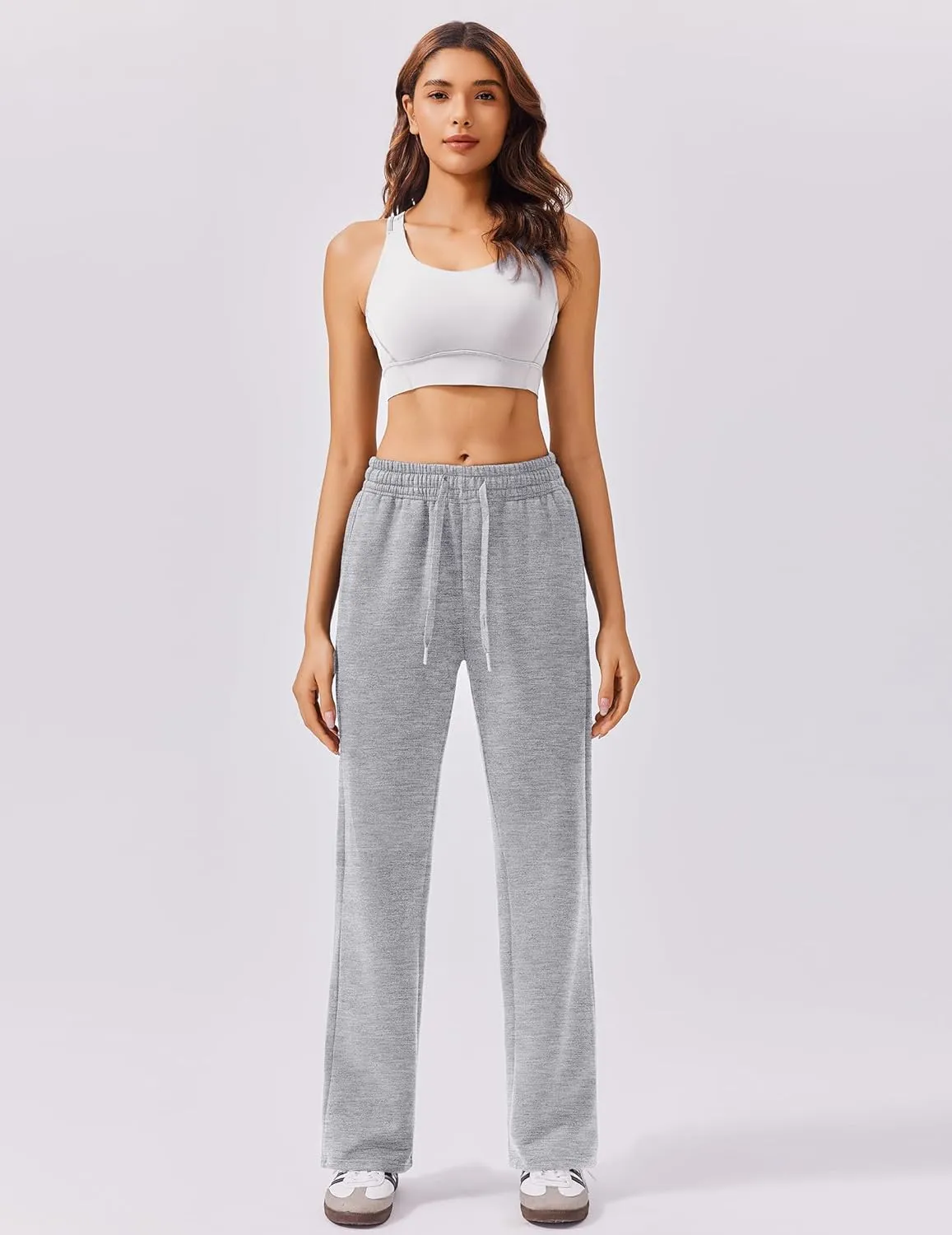 PINSPARK Fleece Sweat Pants for Womens Straight Legs Winter Sweatpants High Waisted Workout Pants with 4 Pockets
