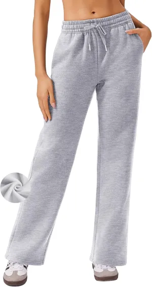 PINSPARK Fleece Sweat Pants for Womens Straight Legs Winter Sweatpants High Waisted Workout Pants with 4 Pockets