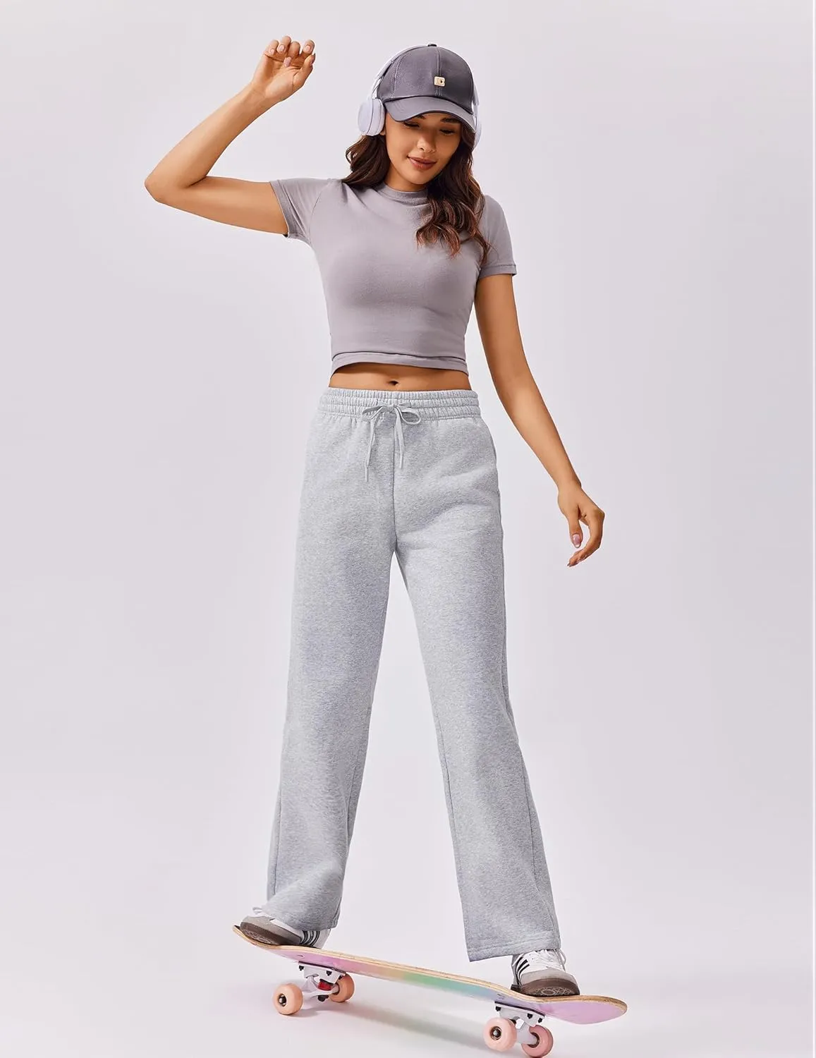 PINSPARK Fleece Sweat Pants for Womens Straight Legs Winter Sweatpants High Waisted Workout Pants with 4 Pockets