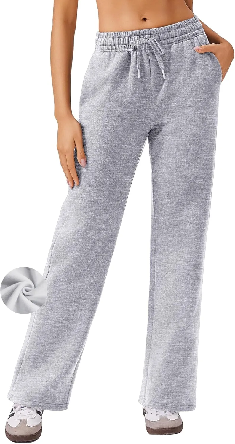PINSPARK Fleece Sweat Pants for Womens Straight Legs Winter Sweatpants High Waisted Workout Pants with 4 Pockets