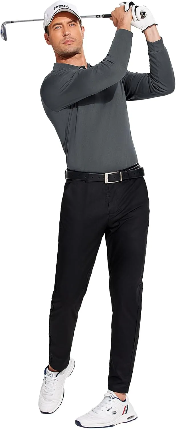 PINSPARK Long Sleeve Polo Shirts for Men Moisture Wicking Golf Shirts Quick Dry Work Hiking Casual Collared Shirt