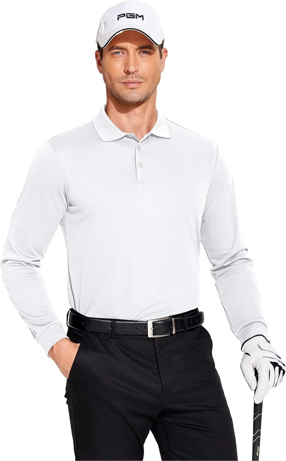 PINSPARK Long Sleeve Polo Shirts for Men Moisture Wicking Golf Shirts Quick Dry Work Hiking Casual Collared Shirt