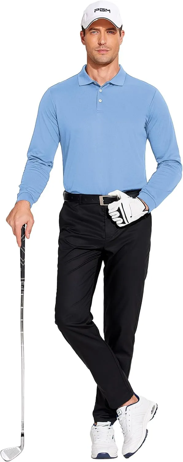 PINSPARK Long Sleeve Polo Shirts for Men Moisture Wicking Golf Shirts Quick Dry Work Hiking Casual Collared Shirt