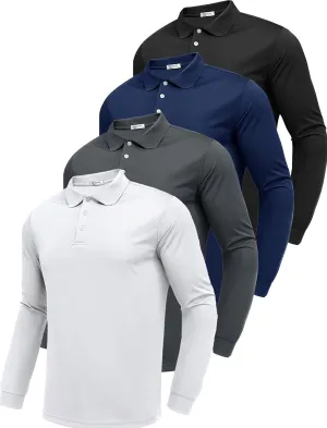 PINSPARK Long Sleeve Polo Shirts for Men Moisture Wicking Golf Shirts Quick Dry Work Hiking Casual Collared Shirt