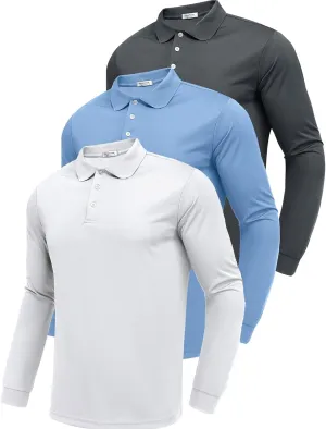 PINSPARK Long Sleeve Polo Shirts for Men Moisture Wicking Golf Shirts Quick Dry Work Hiking Casual Collared Shirt