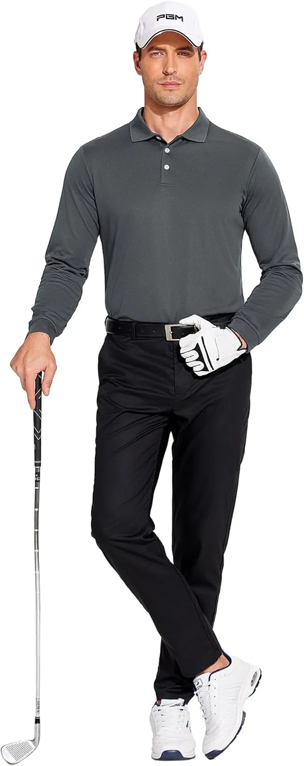 PINSPARK Long Sleeve Polo Shirts for Men Moisture Wicking Golf Shirts Quick Dry Work Hiking Casual Collared Shirt