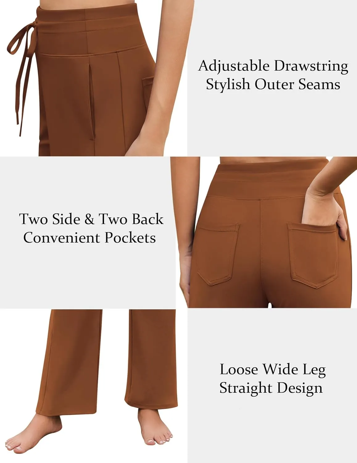 PINSPARK Wide Leg Yoga Pants Women High Waisted Workout Pants UPF 50  Drawstring Sweatpants with 4 Pockets