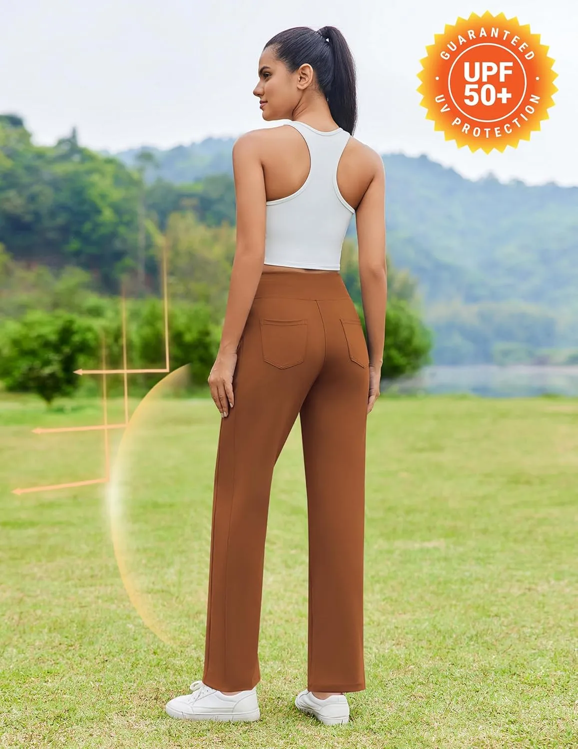 PINSPARK Wide Leg Yoga Pants Women High Waisted Workout Pants UPF 50  Drawstring Sweatpants with 4 Pockets