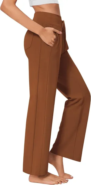 PINSPARK Wide Leg Yoga Pants Women High Waisted Workout Pants UPF 50  Drawstring Sweatpants with 4 Pockets