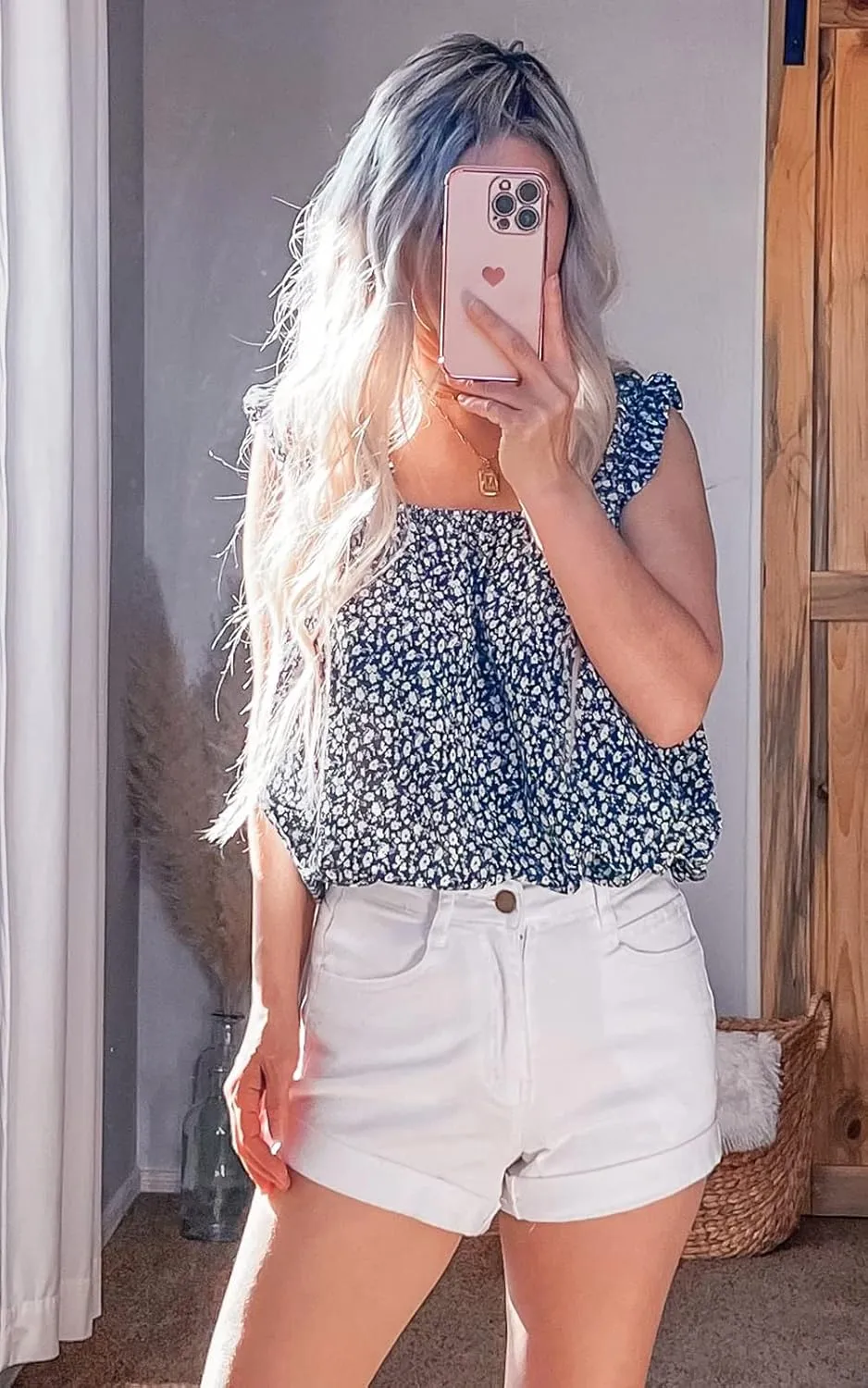 PRETTYGARDEN Boho Floral Tank Tops for Women, Shirred Straps Pleated Summer Casual Sleeveless Shirts Tops Beach Blouses