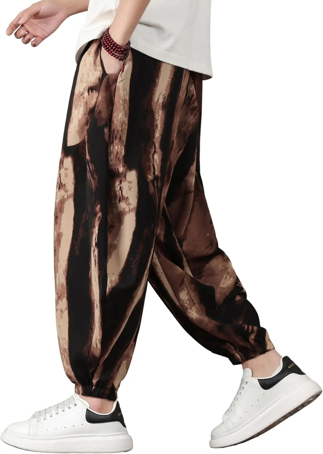 PRIJOUHE Harem Pants for Men Casual Drawstring Yoga Pants Boho Loose Fit Tapered Cropped Trousers with Pockets