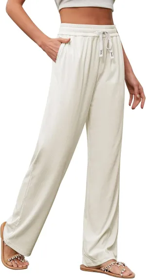 QIANXIZHAN Women's Work Pants, Wide Leg Lounge Pants Pajama Boho Casual Workout Sweatpants Joggers New