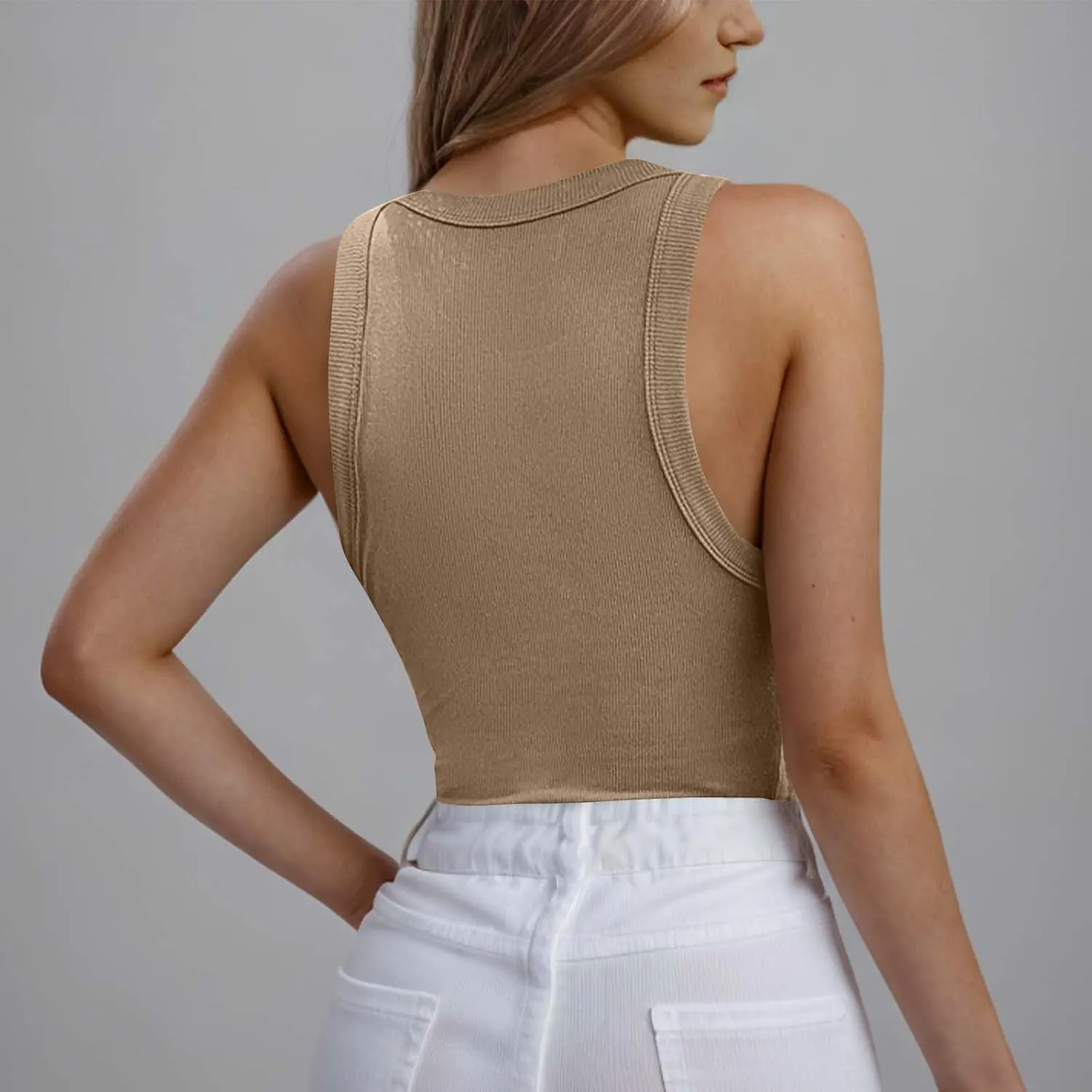 Racerback Tank Tops for Women Built in Bra Summer Casual Shirts Gym Yoga Workout Sports Bras Ribbed Padded Camisole