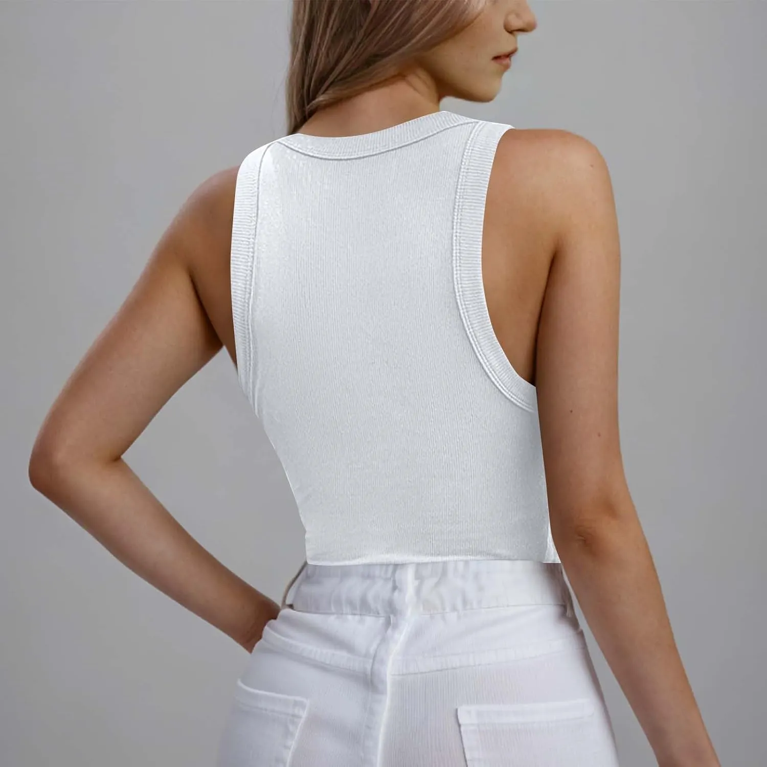 Racerback Tank Tops for Women Built in Bra Summer Casual Shirts Gym Yoga Workout Sports Bras Ribbed Padded Camisole