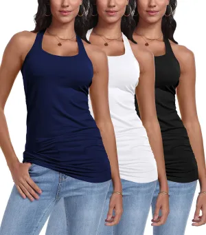 Racerback Tank Tops for Women Cotton Long Camisoles Gym Workout Undershirt Yoga 3 Packs
